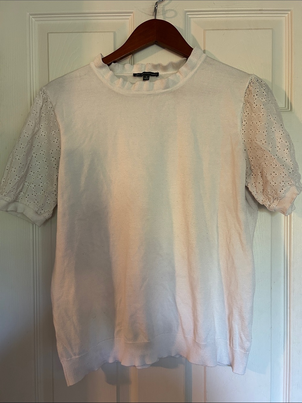 Adrianna Papell White Eyelet Sleeve Knit Top